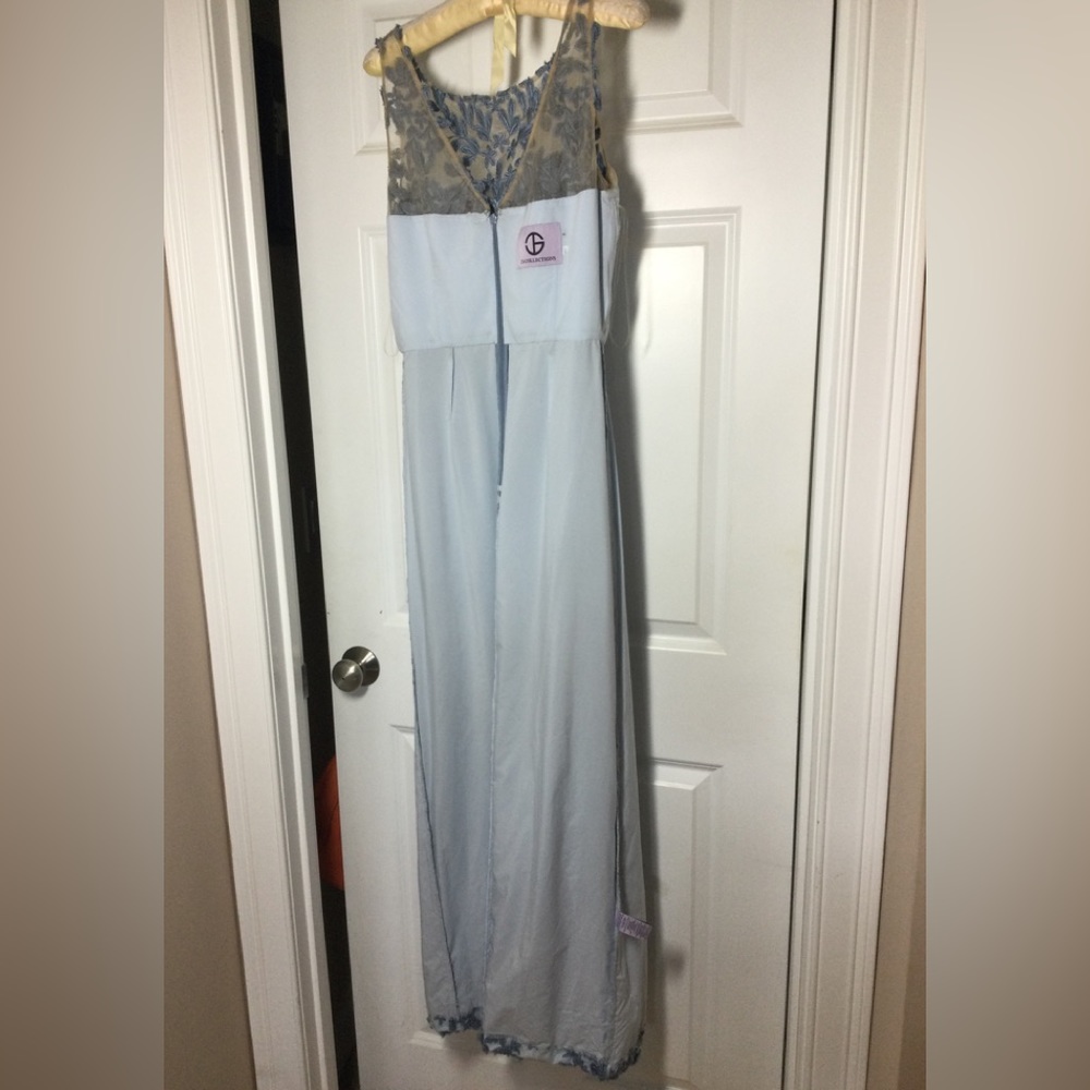 JS Collections Light Blue and Navy Lace Appliqué Evening Gown - Picture 11 of 13
